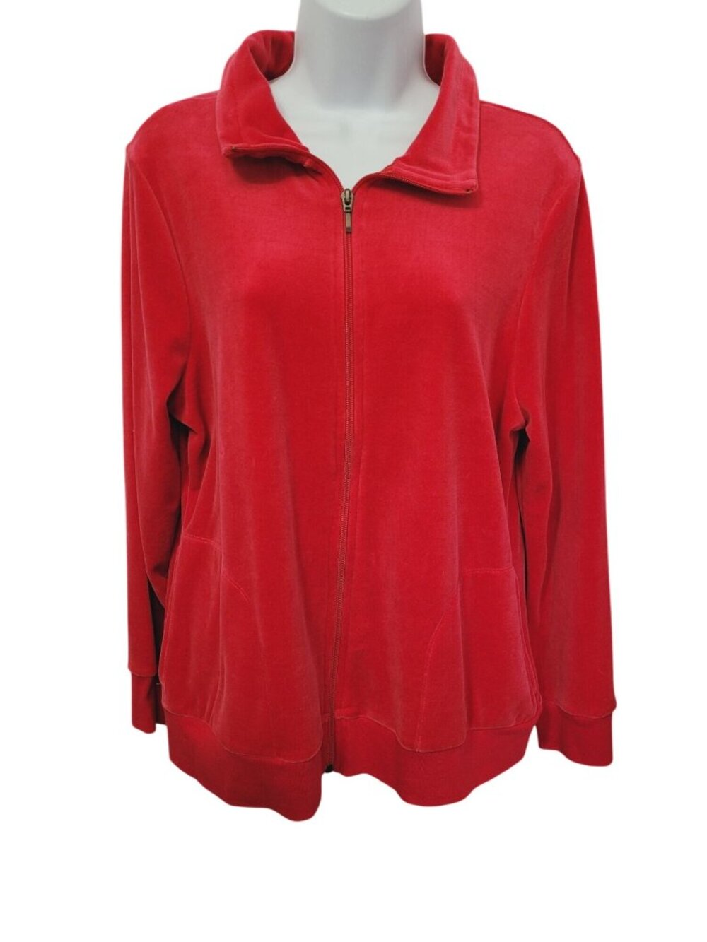 Hanes Vintage Jacket XL Red Velour Full Zip Indie Sleaze Sporty Chic Style Pocke